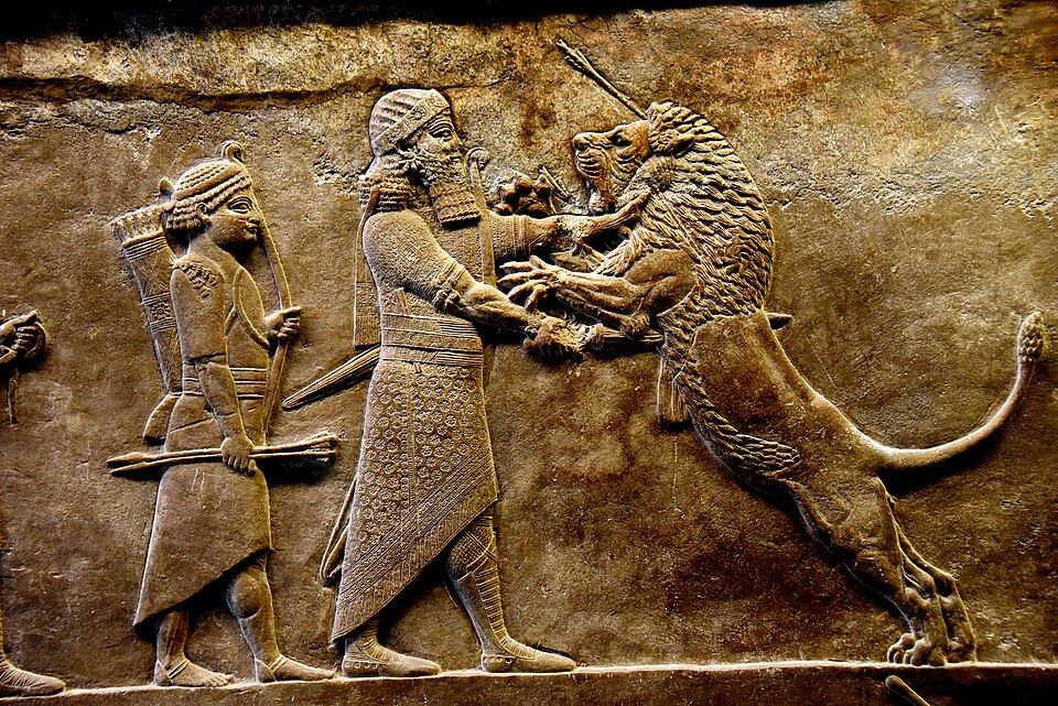 File:Ashurbanipal's lion-hunt scene, wall relief, 7th century BC, from Nineveh, the British Museum.jpg