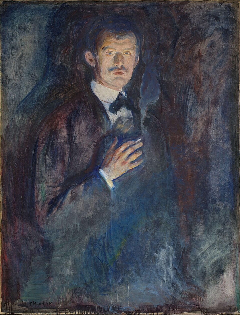 Autorretrato de Edvard Munch con cigarrillo