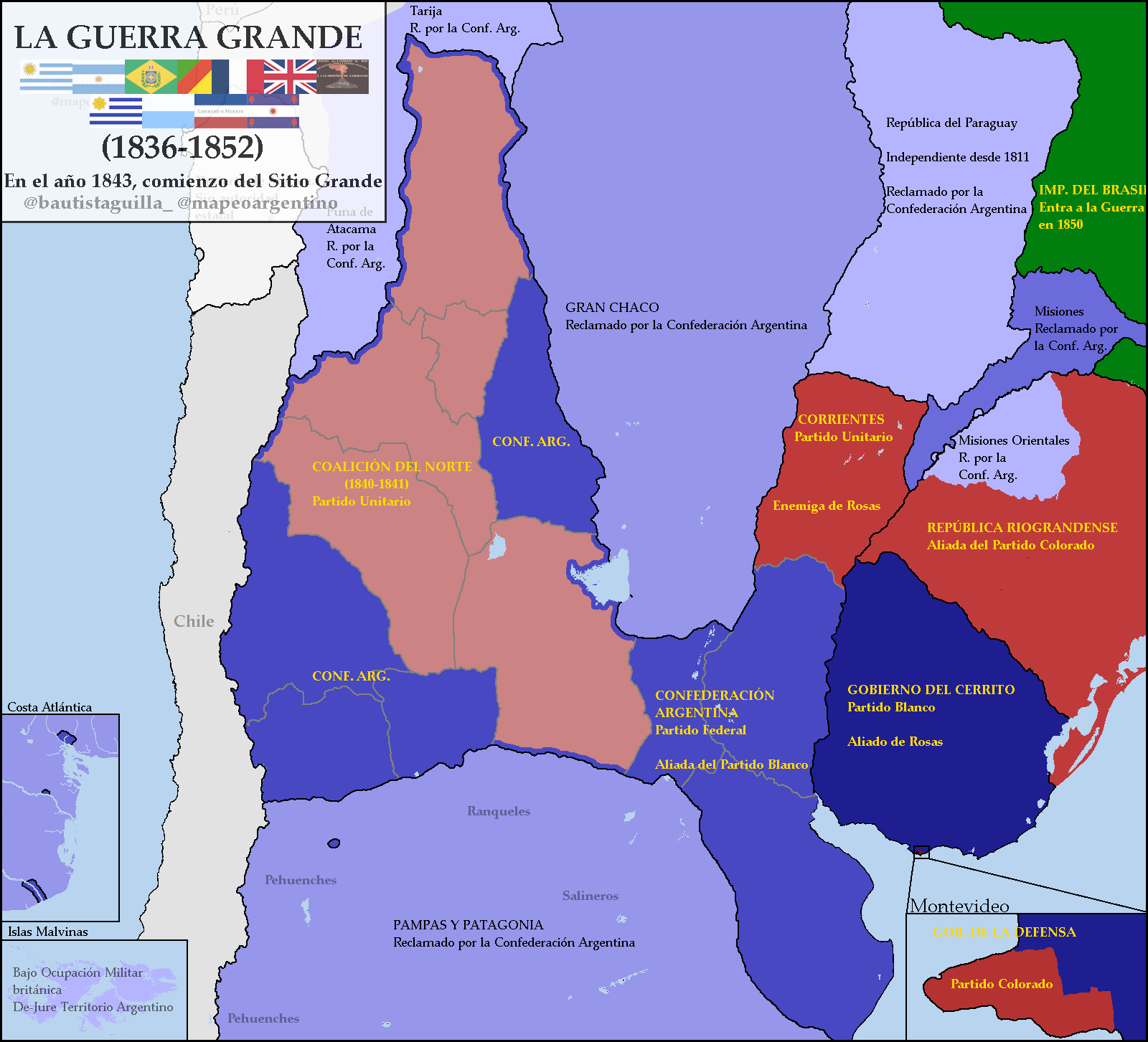 Mapa político del Cono Sur en 1843