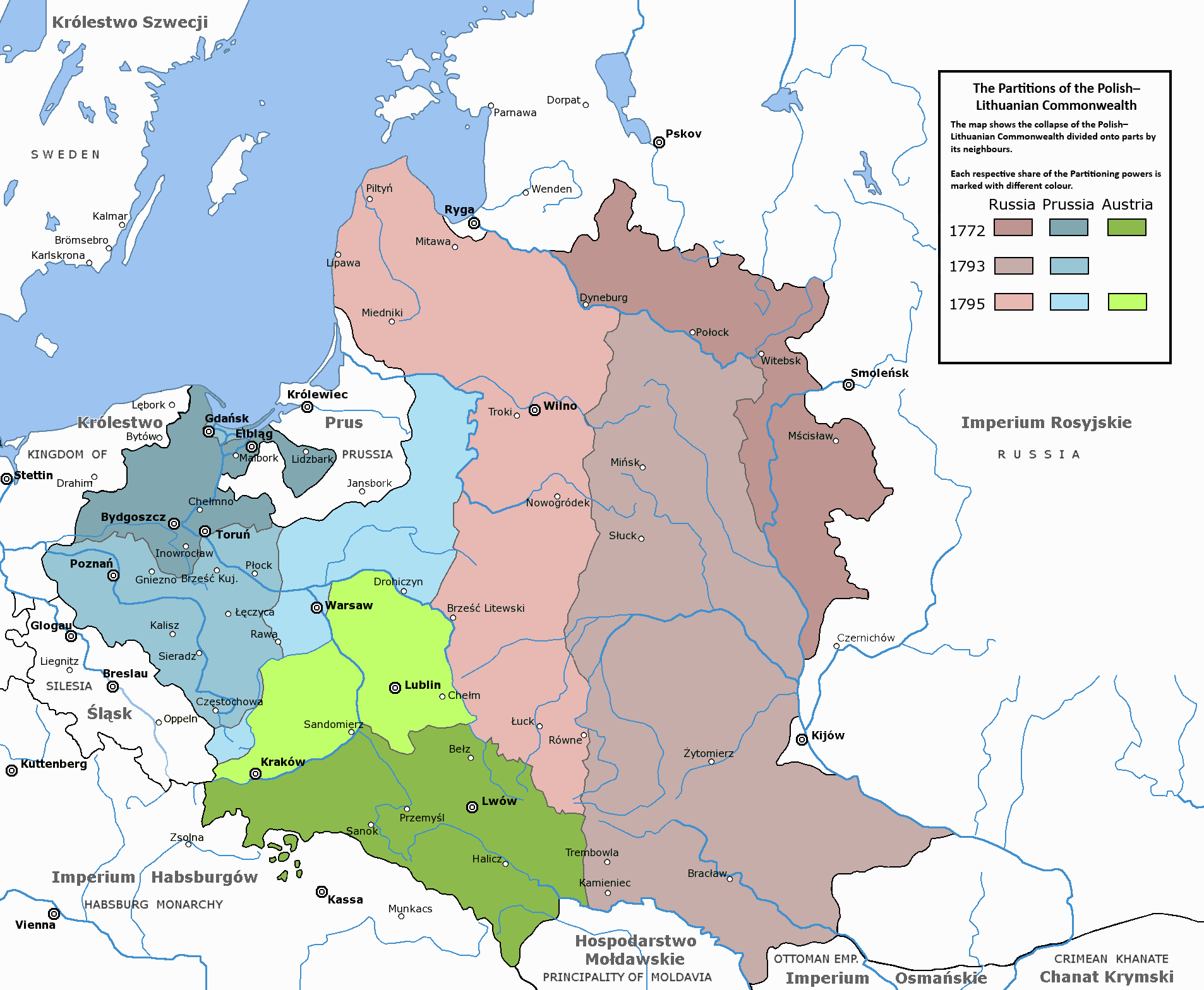 Mapa de las particiones de Polonia