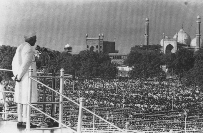Nehru en el Fuerte Rojo, 15 de agosto de 1947