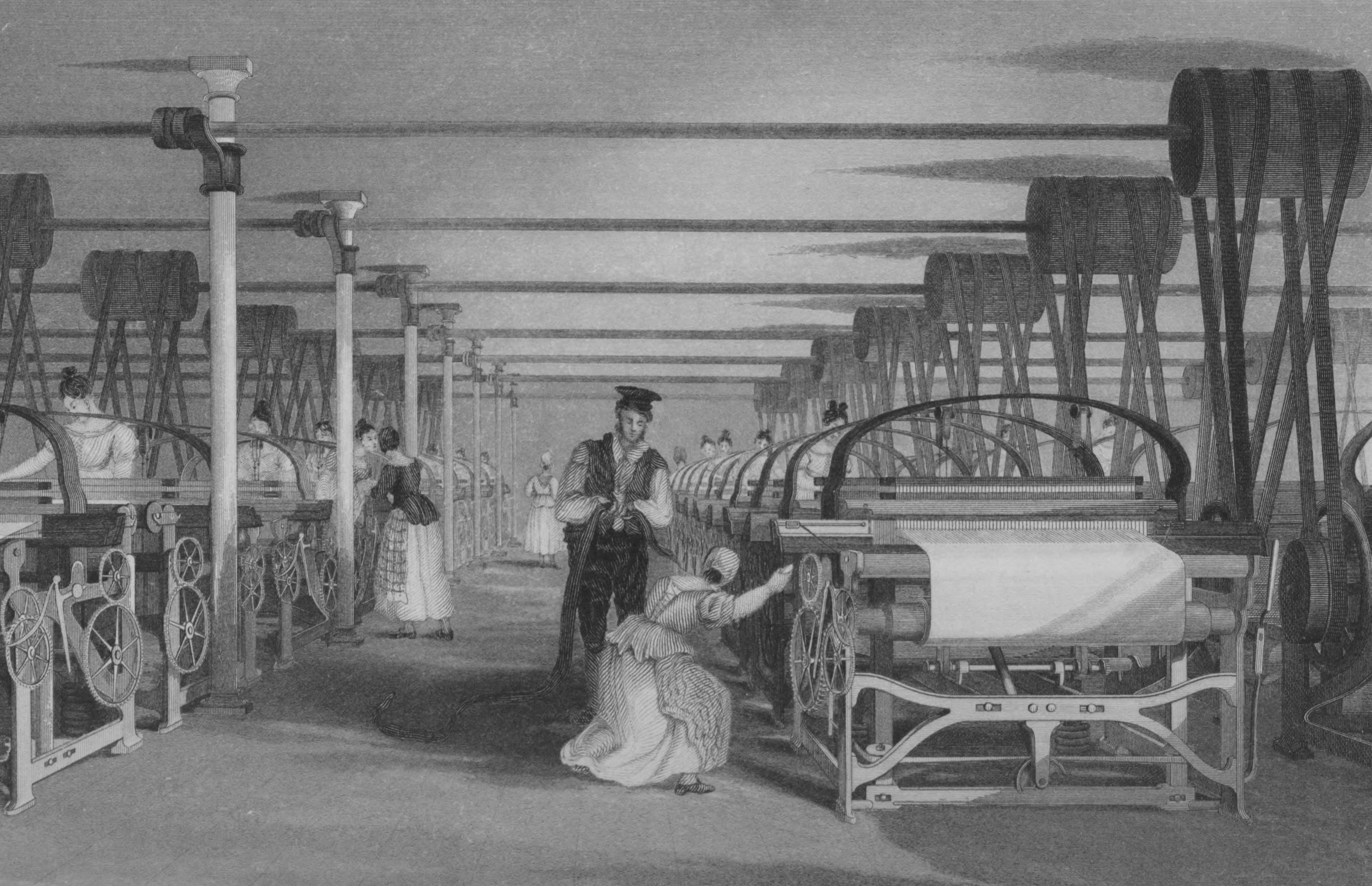 Tejido con telar mecánico, 1835