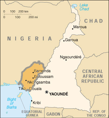 Mapa del Camerún Meridional